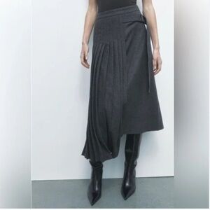 Zara Limited Edition Belted Pleated pareo midi Skirt size xs new 9187/288